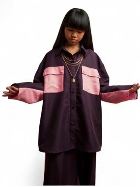 ASOS Oversized Shacket BiColor Pink and Burgandy Shirt Size 2